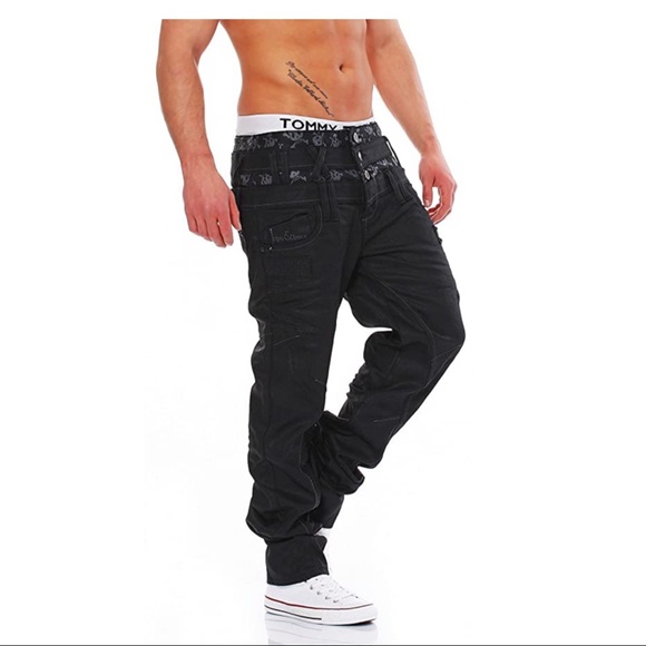 Men's C1118 Fashion Black Wax Denim Pants